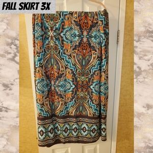 Fall print skirt, ankle length, elastic waste 3x